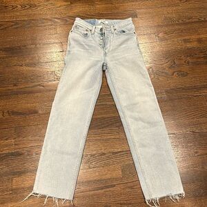 Redone size 25. raw hem. good shape. light wash